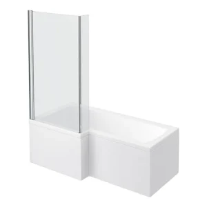 Milan Square Shower Bath - 1700mm inc. Double Hinged Screen + MDF Panel
