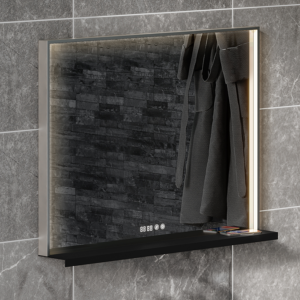 Arezzo 800 x 600 Silver LED Mirror with Wireless Charging Shelf, Anti-Fog, Touch Sensor and Time Display