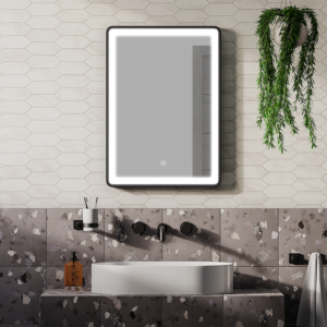 Arezzo Matt Black 500 x 700 LED Illuminated Border Mirror with Touch Sensor + Anti-Fog