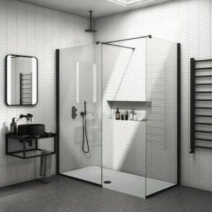 Arezzo Matt Black 10mm Glass 1700 x 700 Wet Room (inc. Screen, Side Panel + Tray)
