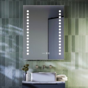 Toreno 600 x 800mm LED Illuminated Mirror with Touch Sensor, Dimmer, Anti-Fog, Digital Clock and Shaver Socket