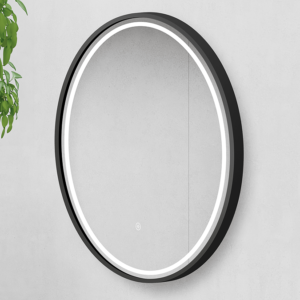 Osaka 600mm Round LED Illuminated Anti-Fog Bathroom Mirror Matt Black