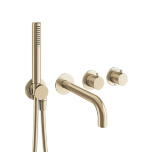 Crosswater MPRO Brushed Brass 2 Outlet 2 Handle Shower Valve with Bath Spout & Handset