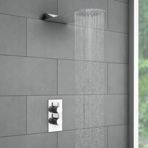 Milan Twin Concealed Shower Valve incl. Ultra-Thin 300 x 300mm Head with Vertical Arm