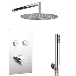 Cruze Round Push-Button Shower Valve Pack with Handset + Rainfall Shower Head