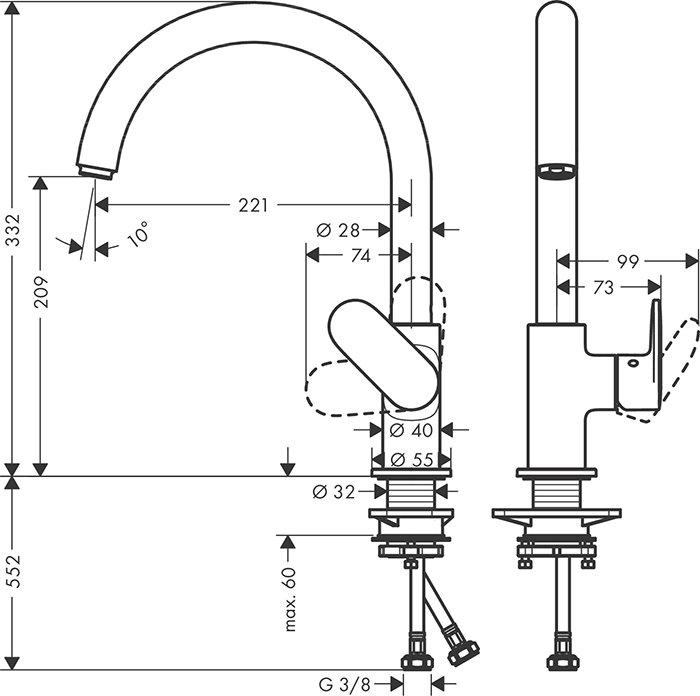 hansgrohe Vernis Blend M35 Single Lever Kitchen Mixer Tap 210 with ...