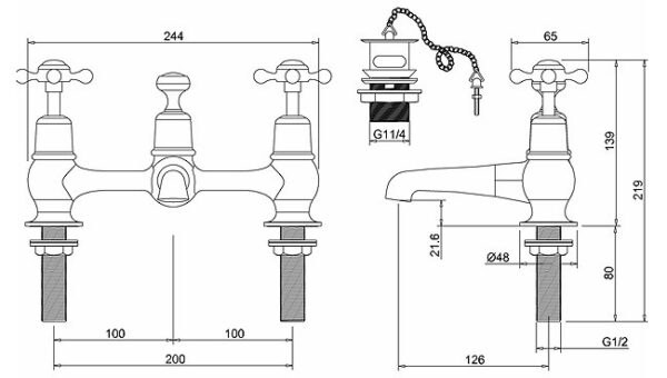 Burlington – Birkenhead 2 Tap Hole Bridge Basin Mixer with Plug & Chain ...